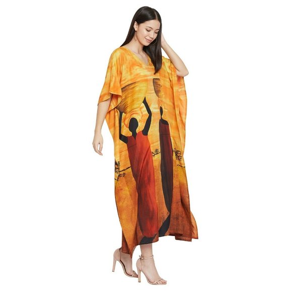 Gypsie Blu Yellow Lady Tribal Long Caftans Dress Kimono Sleeve for Evening Wear - Picture 4 of 8